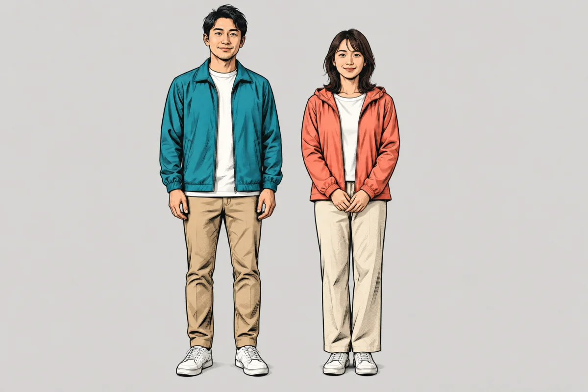 同じ成人男女をアメコミ風で描いたキャラクター見本