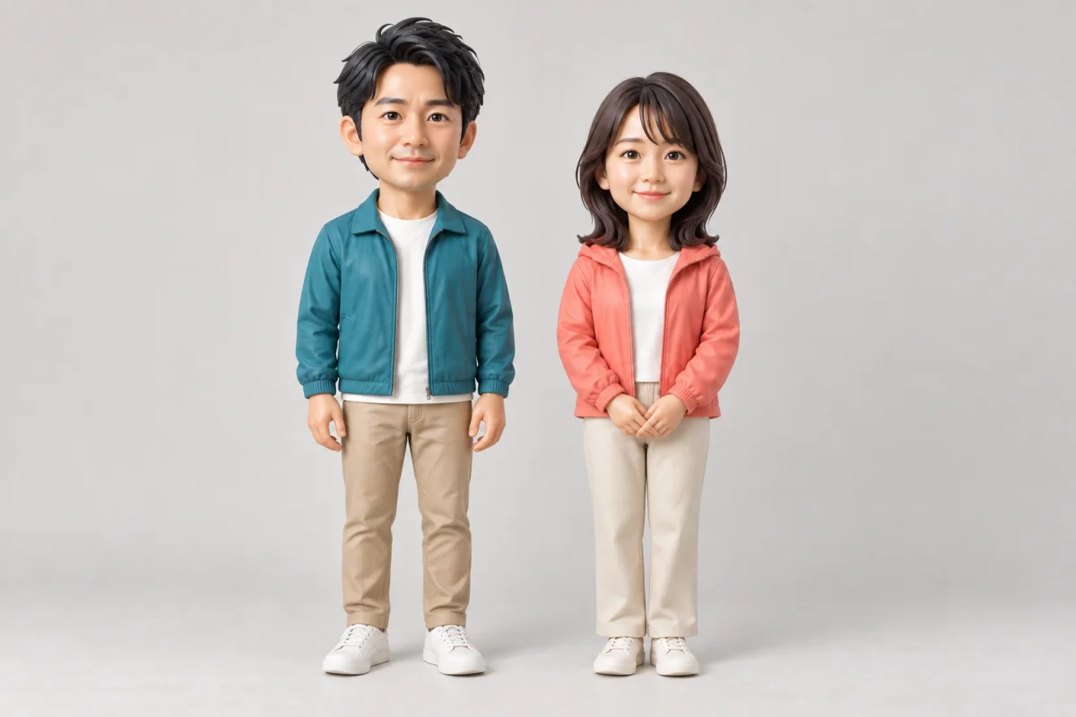 同じ成人男女を3Dフィギュア風で描いたキャラクター見本