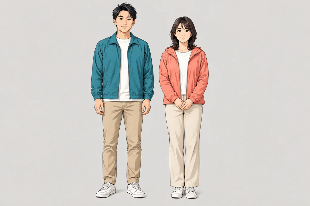 同じ成人男女を王道マンガ風で描いたキャラクター見本